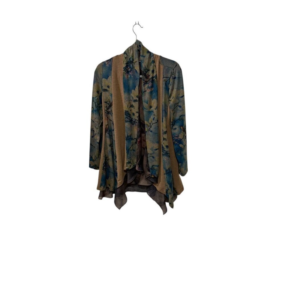 Soft Surroundings Womens P/S Floral Watercolor Open Front Cardigan Jacket Lightw